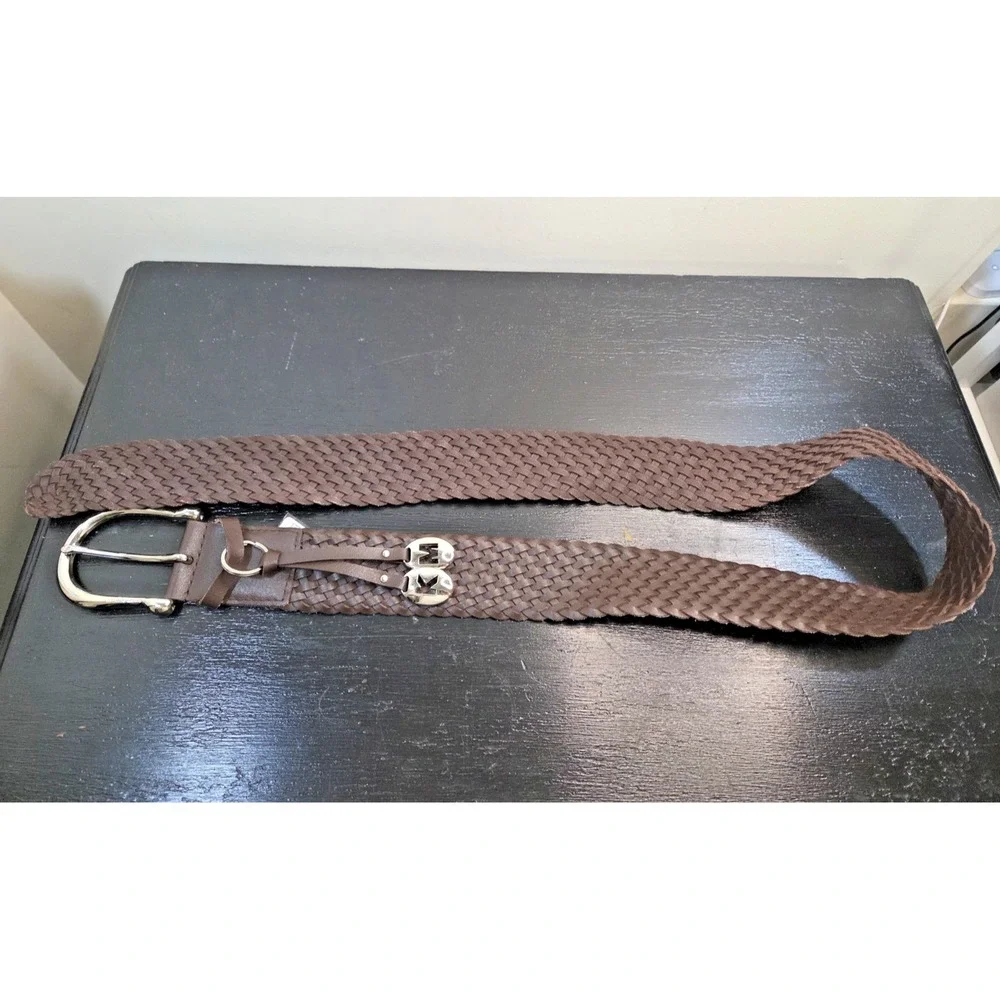 NWT Women's Michael Kors Brown Braided Leather Belt Silver Accents Size XL 45